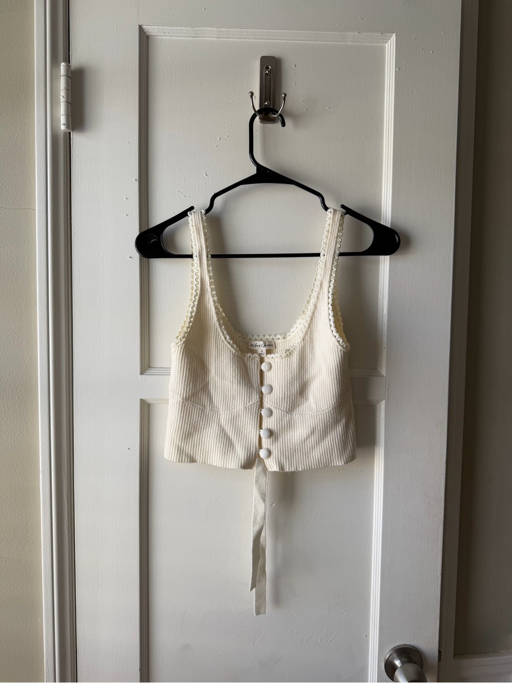 For Love & Lemons Scalloped-Trim Ribbed Button Tank in Ivory - Picture 4 of 4